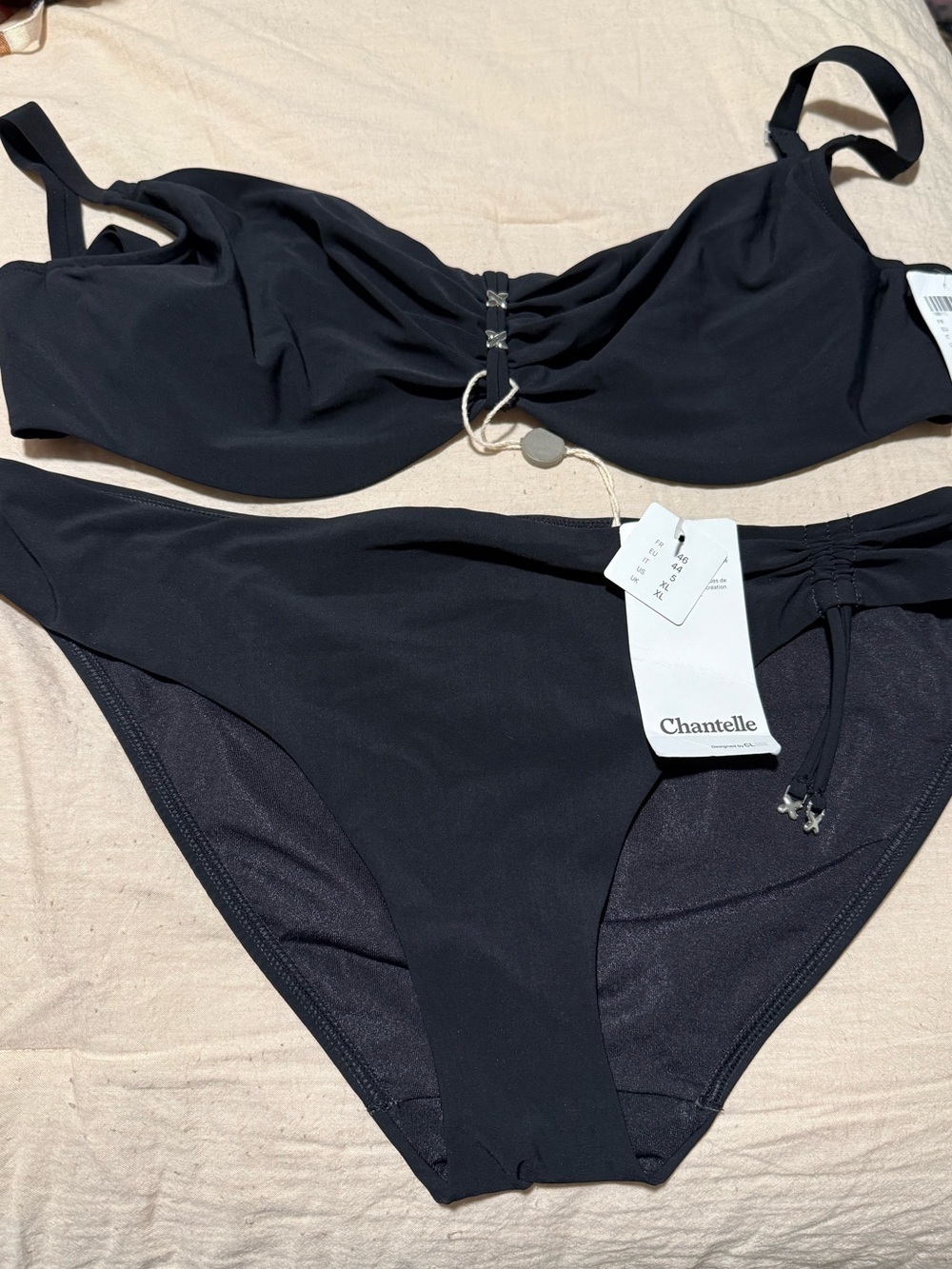 NWT Chantelle Black Underwire Bikini Set bottom size XL/Top 36DDD